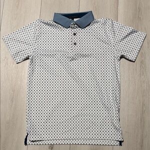 Boy’s Greyson Golf White Polo Shirt with Blue Collar and Micro Print size L (10)